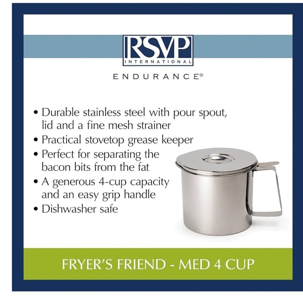 RSVP INTERNATIONAL ENDURANCE Stainless Steel 4 Cup Fryer Friend Grease Holder - Picture 2 of 3